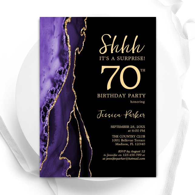 Invitation Purple Black Gold Agate Surprise 70e anniversaire (Créateur téléchargé)