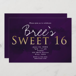 Invitation Purple Black & Gold SWEET 16 Chic Birthday Party