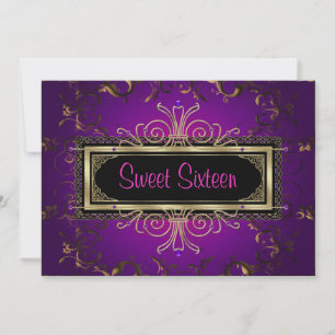 Invitation Purple Black Gold Sweet sixteen fête d'anniversair