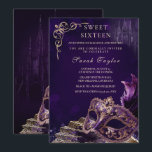 Invitation Purple Black Sweet 16 Masquerade Elegant Venetian<br><div class="desc">Elegant purple and black Sweet 16 masquerade invitation designed with a luxurious Venetian mask theme and a dramatic midnight color palette. Rich amethyst tones, ornate mask details, and refined typography create a mysterious and sophisticated atmosphere perfect for a milestone celebration. This invitation is ideal for a Sweet Sixteen masquerade ball,...</div>