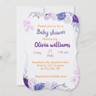 Invitation Purple bleu outresque Floral délice pour le Baby s