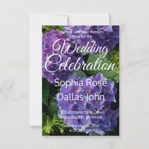 Invitation Purple bleu perwinkle magenta hydrangeas Mariage