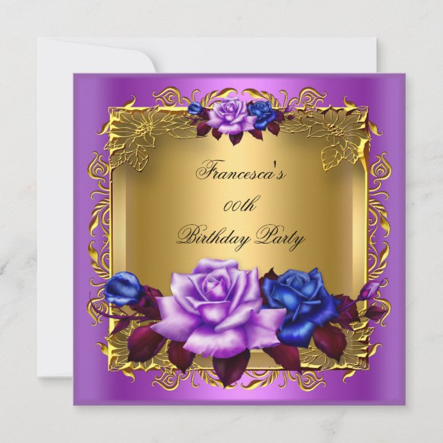 Invitation Purple Bleu Rose Gold Élégante fête d'anniversaire (Devant)
