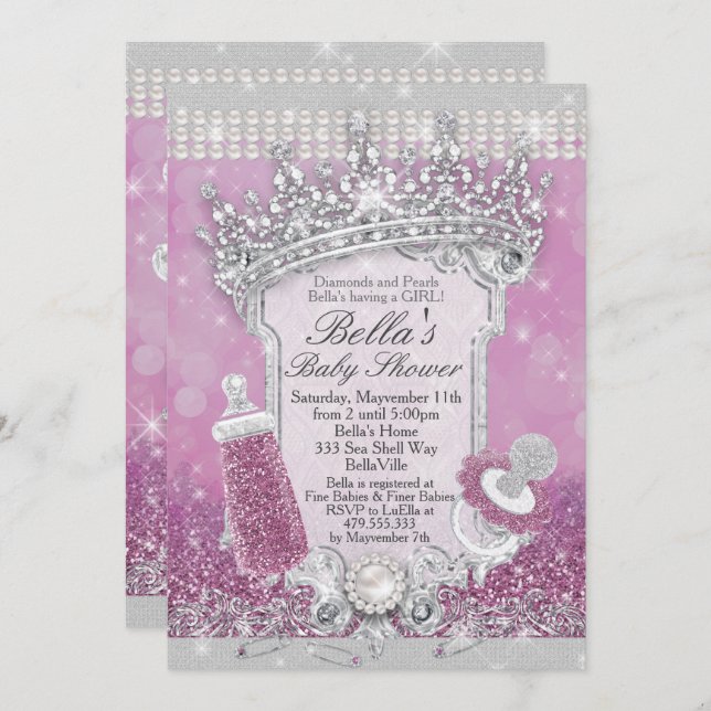 Invitation Purple Bling Parties scintillant Baby Shower Invit (Devant / Derrière)