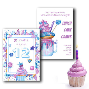 Invitation Purple Blue Dessert Aquarelle Anniversaire Invitat