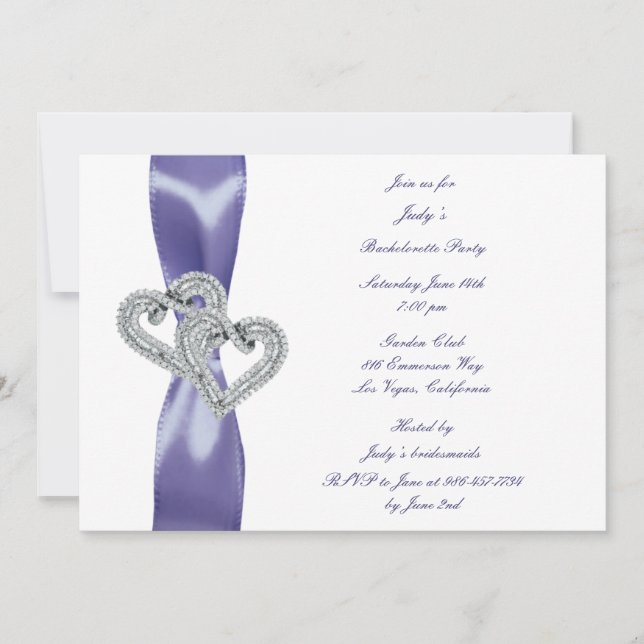 Invitation Purple Blue Diamond Hearts Bachelorette Party (Devant)