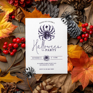Invitation Purple Blue Éffrayant Spider Halloween Party