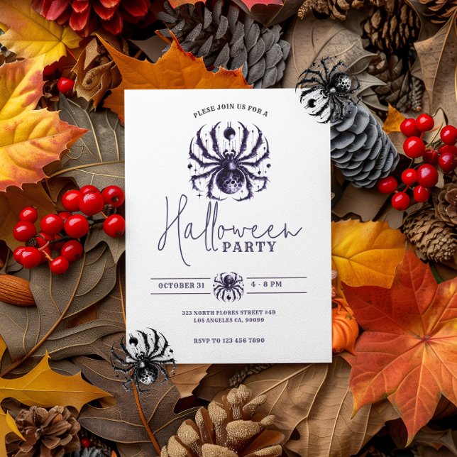 Invitation Purple Blue Éffrayant Spider Halloween Party (Créateur téléchargé)