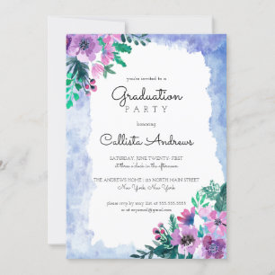 Invitation Purple Blue Floral Watercolor Party