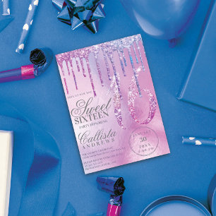Invitation Purple Blue Holographic Parties scintillant Drips 