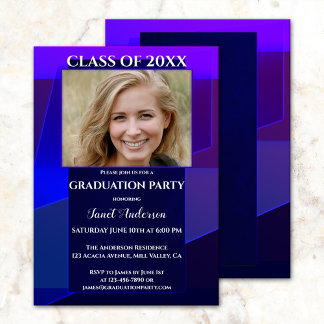Invitation Purple Blue Neon Géométrique Photo Graduation