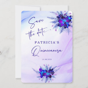 Invitation Purple Blue Orchid Quinceañera Enregistrer la date