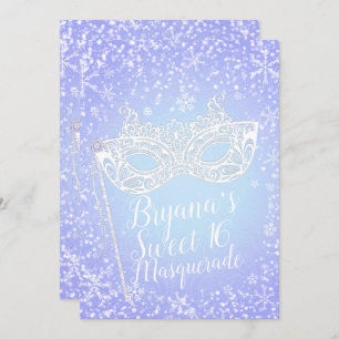 Invitation Purple Blue Winter Wonderland Masquerade Sweet 16