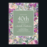 Invitation Purple Blush rose floral Sage vert 40e anniversair<br><div class="desc">Belle et élégante couleur violet et rose vif aquarelle fleurie et vert sauge feuilles 40e anniversaire invitation pour les femmes. Contactez-nous pour obtenir de l'aide sur la personnalisation ou la mise en correspondance de produits.</div>