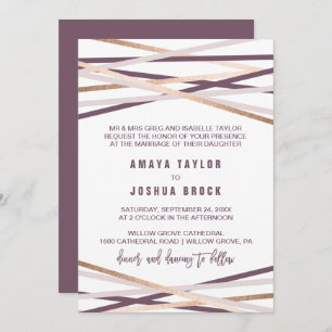 Invitation Purple Blush & Rose Gold Streamers Mariage officie