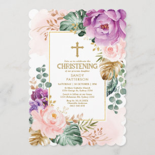 Invitation Purple Blush Tropical Botanical Christening Floral