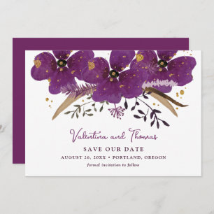 Invitation Purple Boho Aquarelle Fleurs Enregistrer La Date