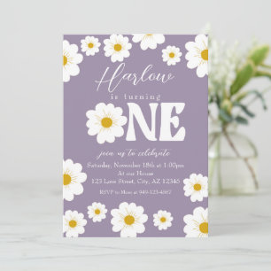 Invitation Purple Boho Daisy Un premier anniversaire de fille