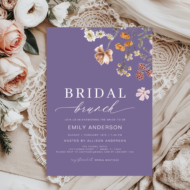 Invitation Purple Boho Floral Fleur sauvage Brunch nuptial (Créateur téléchargé)