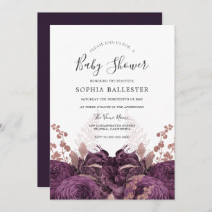 Invitation Purple Bourgogne Floral Élégant Baby shower