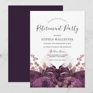 Invitation Purple Bourgogne Floral Élégant Parti de retraite