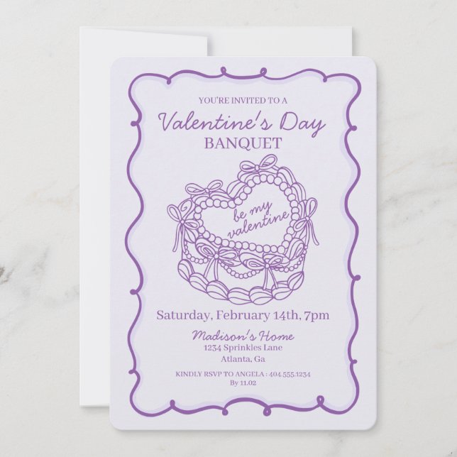 Invitation Purple Bow Retro Coquette Cake Valentine (Devant)