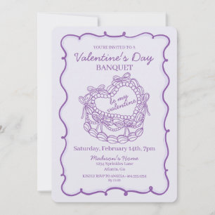 Invitation Purple Bow Retro Coquette Cake Valentine