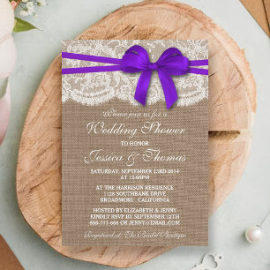 Invitation Purple Bow Rustique Burlap & Wedding shower de den