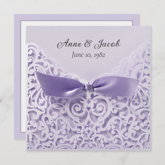 Invitation Purple Bow Sur Dentelle Mariage Vow Renouvellement (Devant / Derrière)