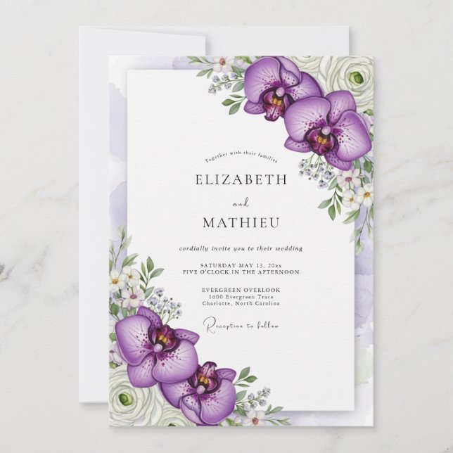 Invitation Purple Brilliant Tropical Wedding (Devant)