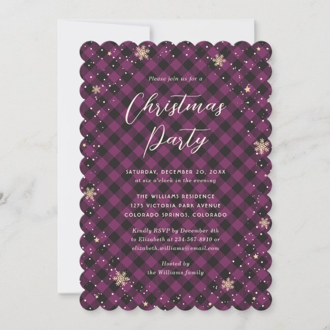Invitation Purple Buffalo Plaid Christmas Party (Devant)