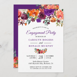 Invitation Purple Burgundy Orange Floral