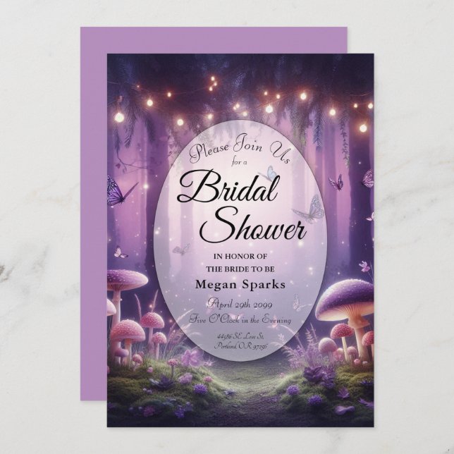 Invitation Purple Butterflies and Starlit Skies Bridal Shower (Devant / Derrière)