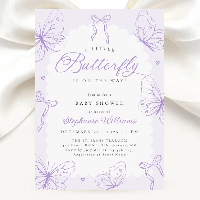 Invitation Purple Butterflies & Bows Baby Shower (Créateur téléchargé)