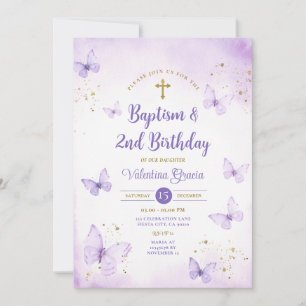 Invitation Purple Butterfly Girl 2e Anniversaire Baptême Croi