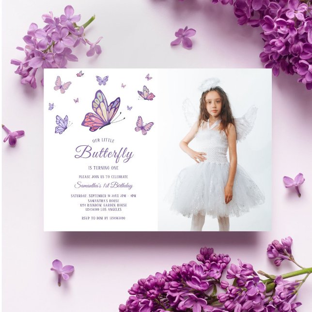 Invitation Purple Butterfly Girl Birthday Photo (Créateur téléchargé)
