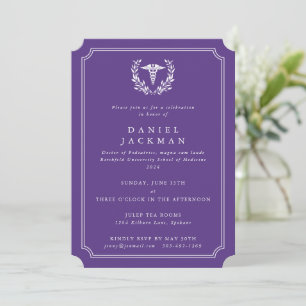 Invitation Purple Caduceus+Laurel Médicale School Graduation