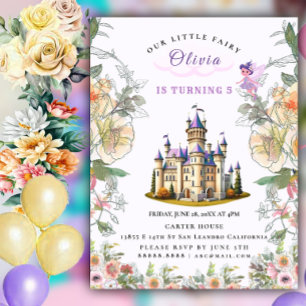 Invitation Purple Castle Fairytale Anniversaire Thème avec Fa