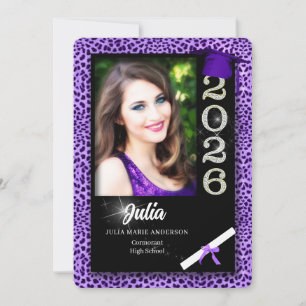 Invitation Purple Cheetah Print Class of 2025 Graduation