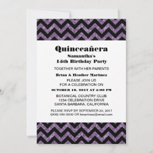 Invitation Purple Chevron Parties scintillant Quinceañera Inv