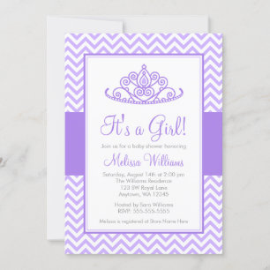 Invitation Purple Chevron Princess Baby shower de la Couronne