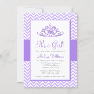 Invitation Purple Chevron Princess Baby shower de la Couronne