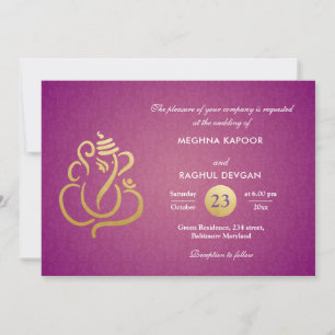Invitation Purple Chic Gold Foil Ganesha Indian Damask