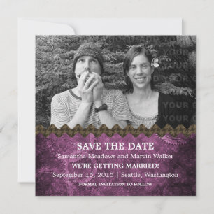 Invitation Purple Chic Steampunk Photo Enregistrer la date In
