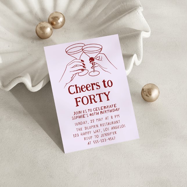 Invitation Purple Cocktail “Cheers to Forty 40th Birthday (Créateur téléchargé)