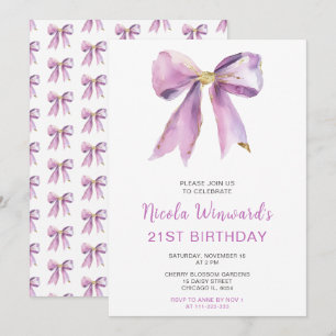 Invitation Purple Coquette Bow fête d'anniversaire