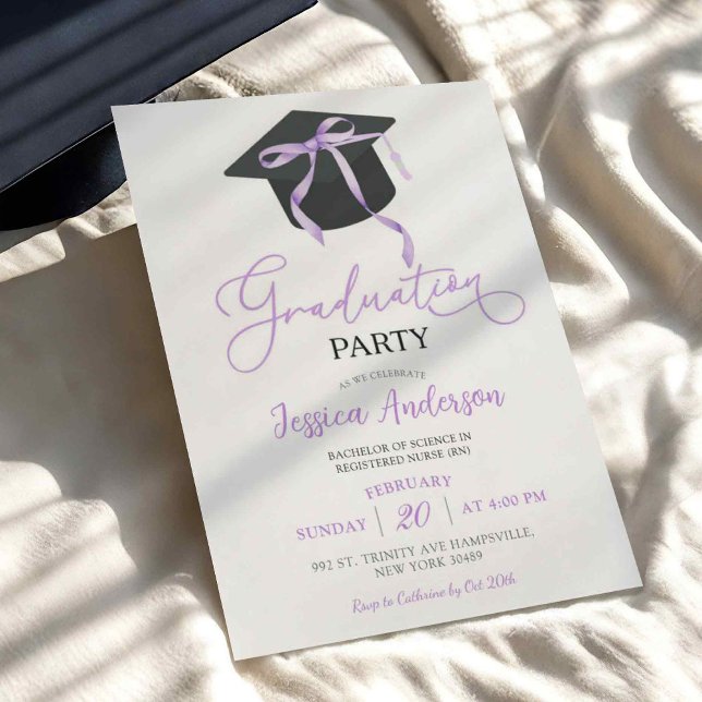 Invitation Purple Coquette Bow Graduation Party (Créateur téléchargé)