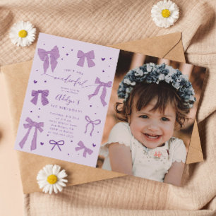 Invitation Purple Coquette Bows ONEderful Birthday Photo