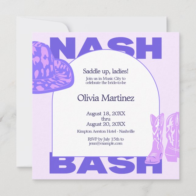 Invitation Purple Cowgirl Nashville Bachelorette Party Invita (Devant)