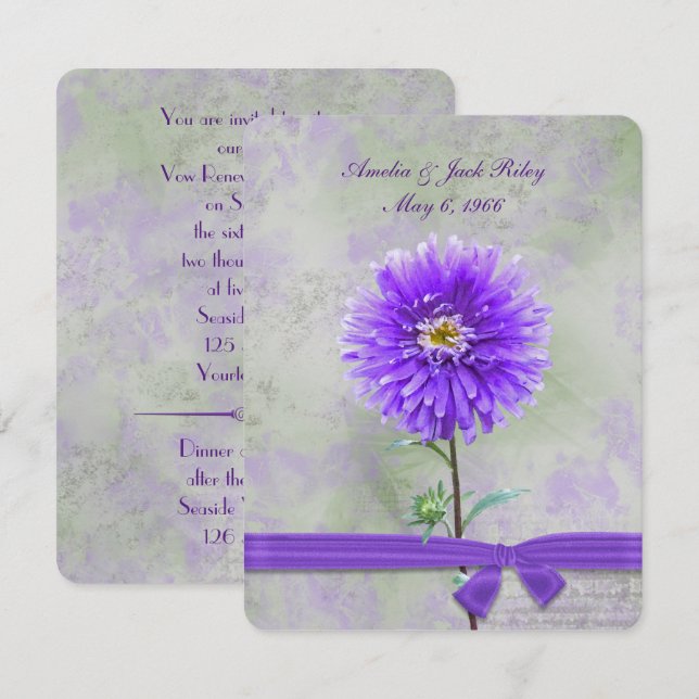 Invitation Purple Dahlia Mariage Vow Renouvellement (Devant / Derrière)